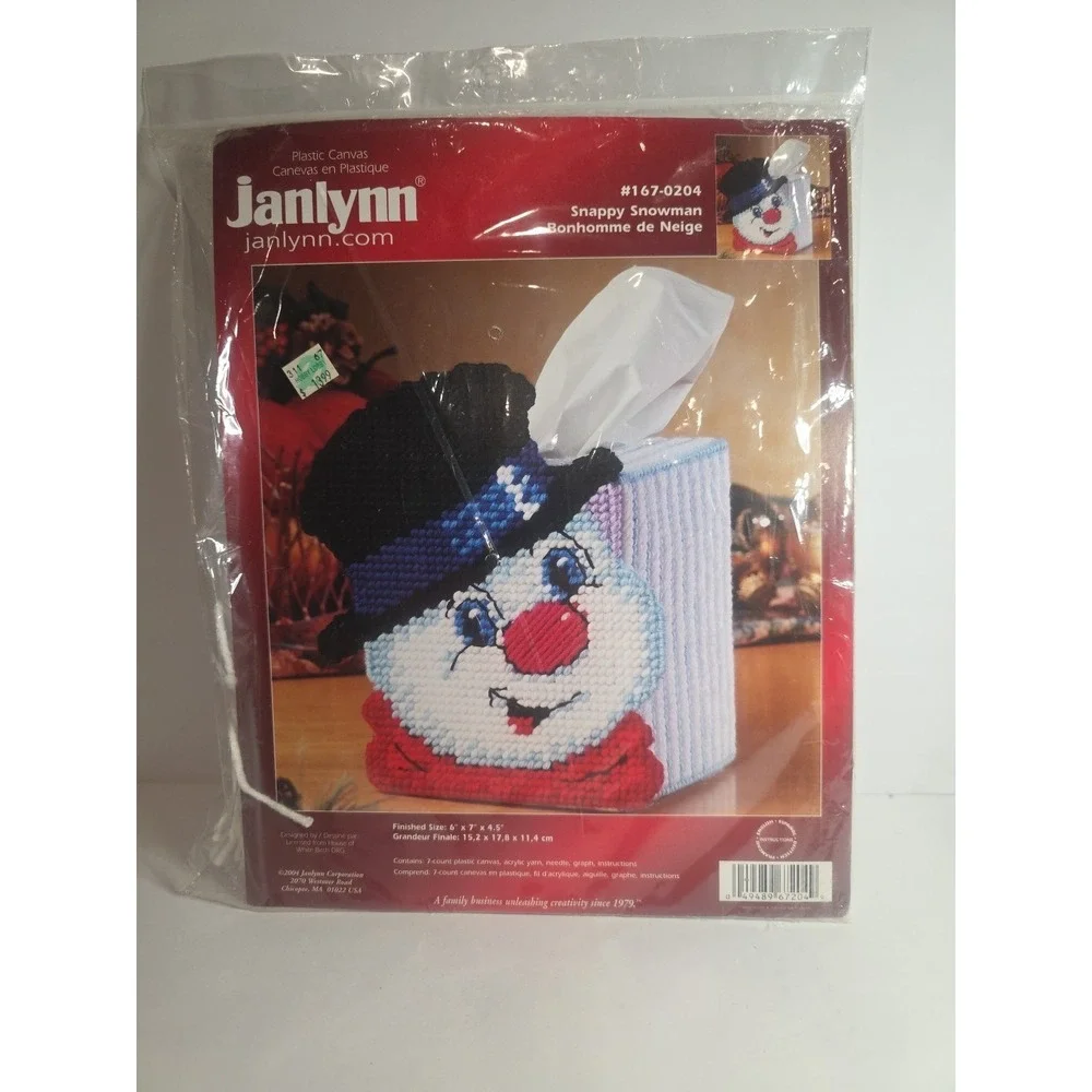 Janlynn 2004 Plastic Canvas Kit Snowman Tissue Box Cover #167-0204 Christmas
